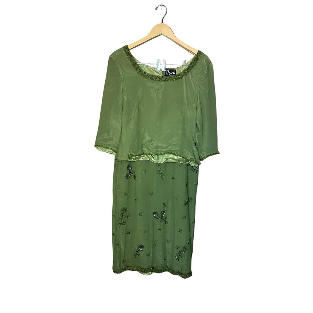 VTG Sage Green Skirt Set Beaded Floral 100% Silk Femme Spring Soft Fairy Diva